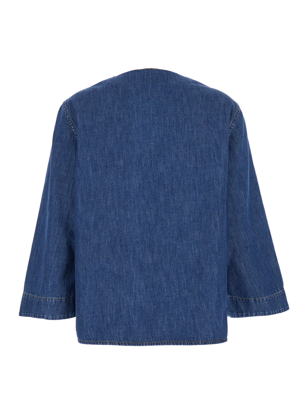 Valentino Women Blue V-Neck Blouse With Vlogo Plaque On Front In Cotton Woman VALENTINO