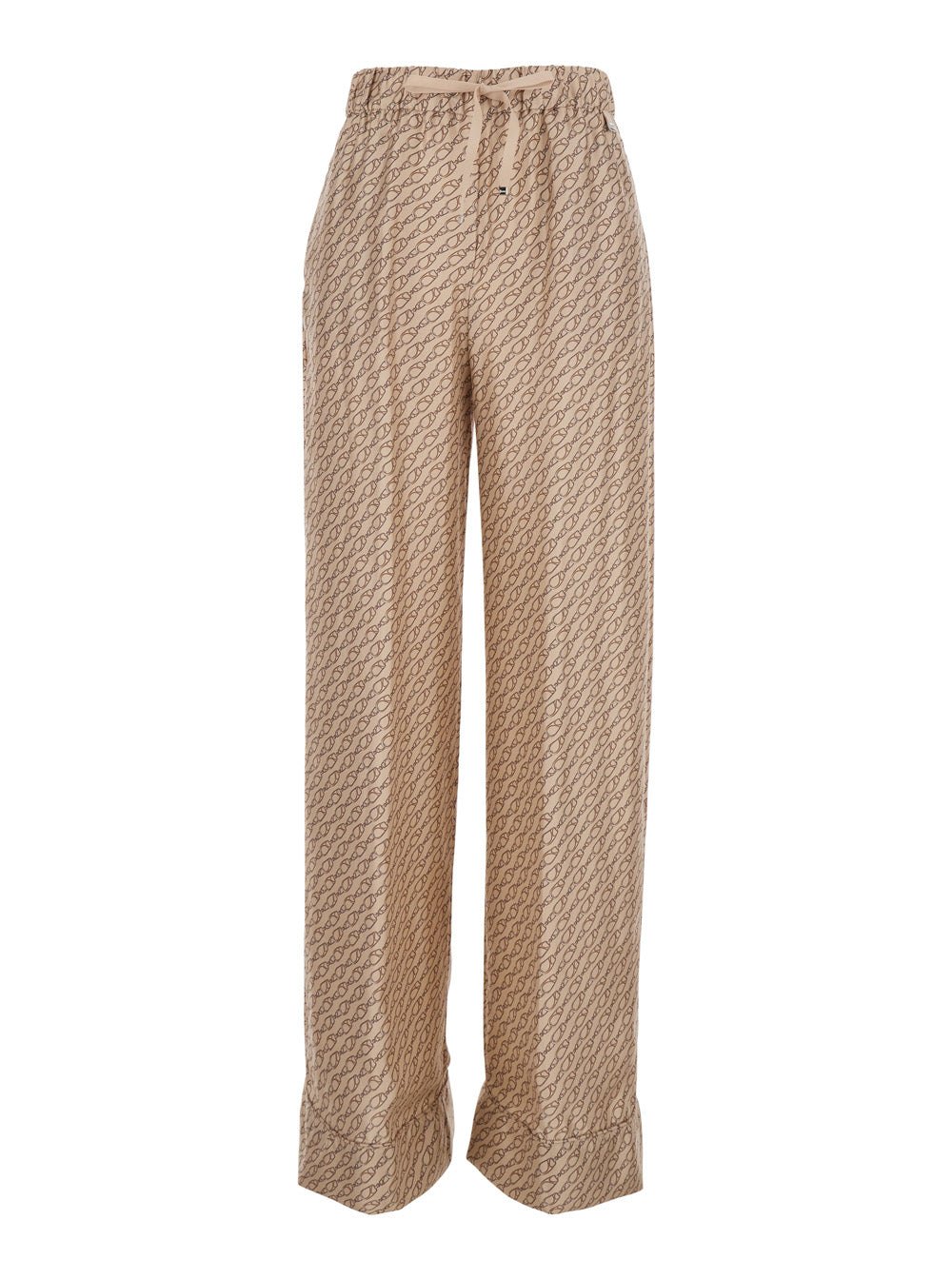 Herno Women Beige Silk Pants With Elastic Drawstring Waist And All-Over Print Woman HERNO