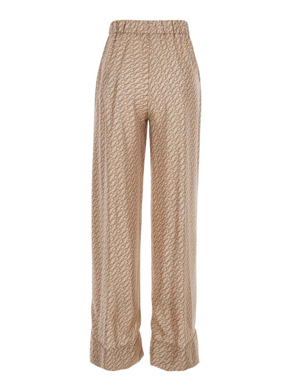 Herno Women Beige Silk Pants With Elastic Drawstring Waist And All-Over Print Woman HERNO