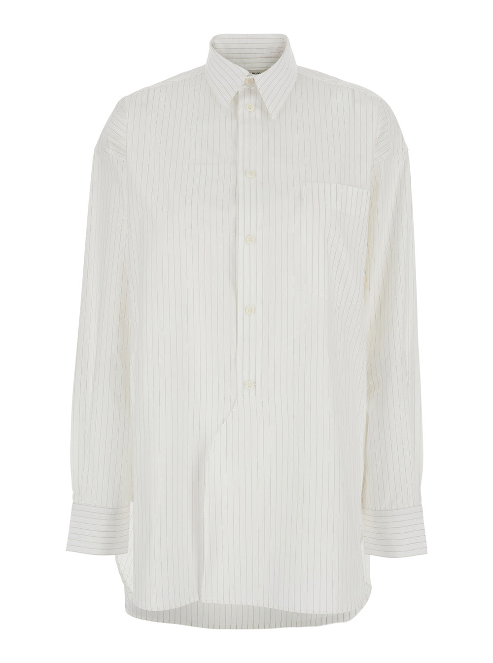 Phoebe Philo Women White Shirt With All-Over Stripe Motif And Asymmetrical Front Detail In Cotton Woman