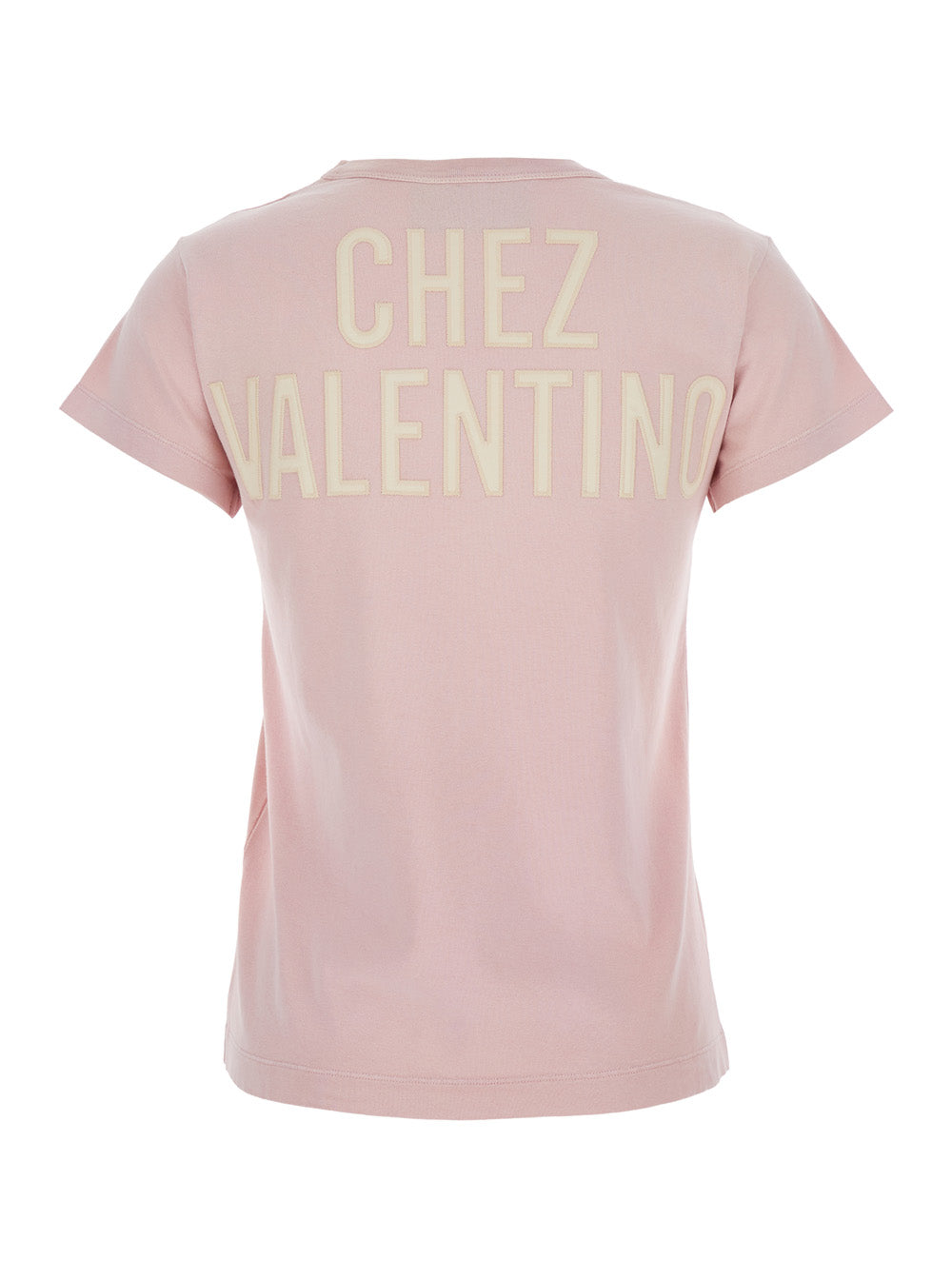 Valentino Women Crew Neck T-Shirt With Maxi Logo On Front And Back In Pink Cotton Jersey For Women VALENTINO