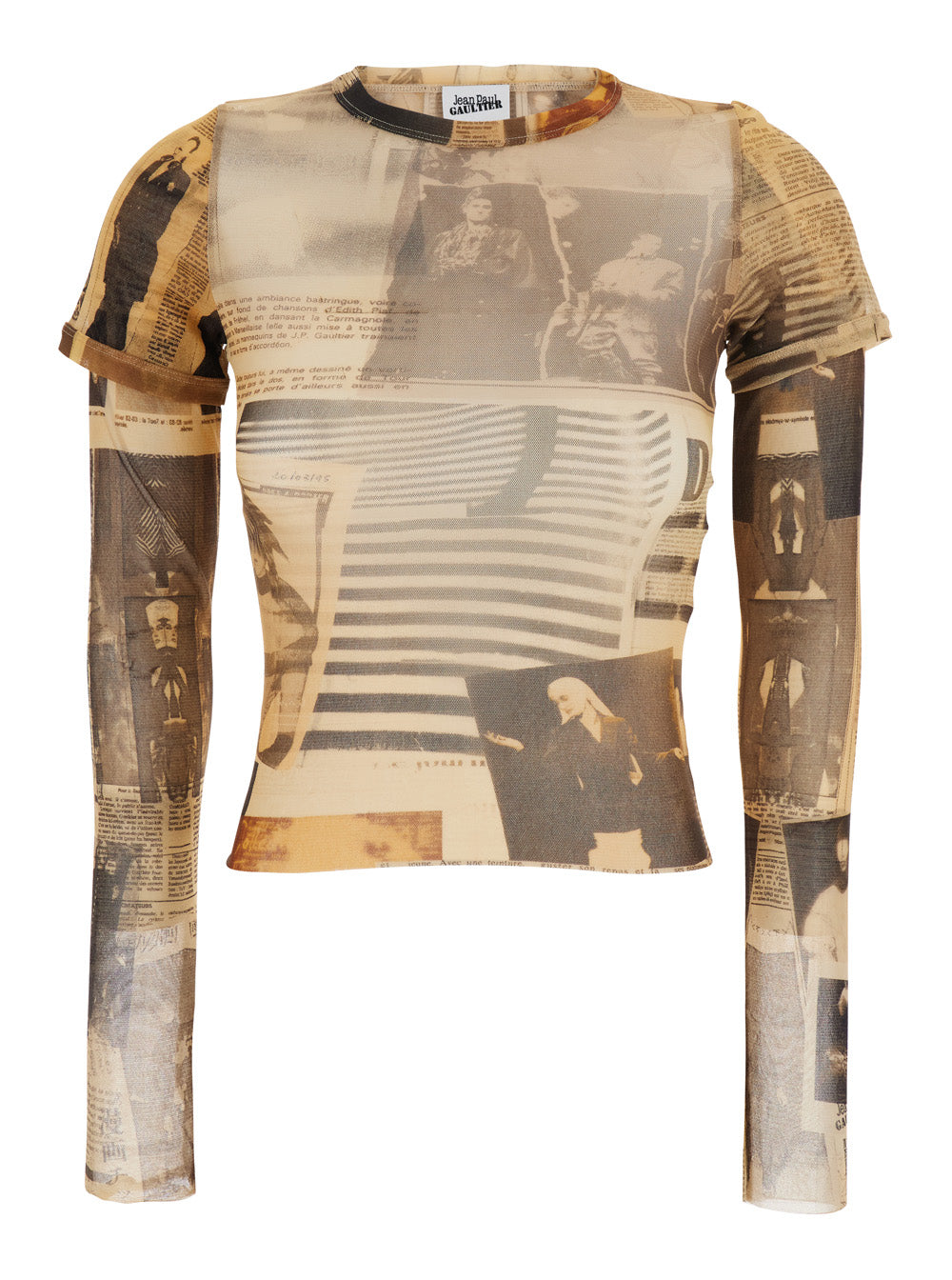 Jean Paul Gaultier Women Women's Multicolor Tech Fabric Crew Neck Crop Top With Long Sleeves And All-Over Print JEAN PAUL GAULTIER