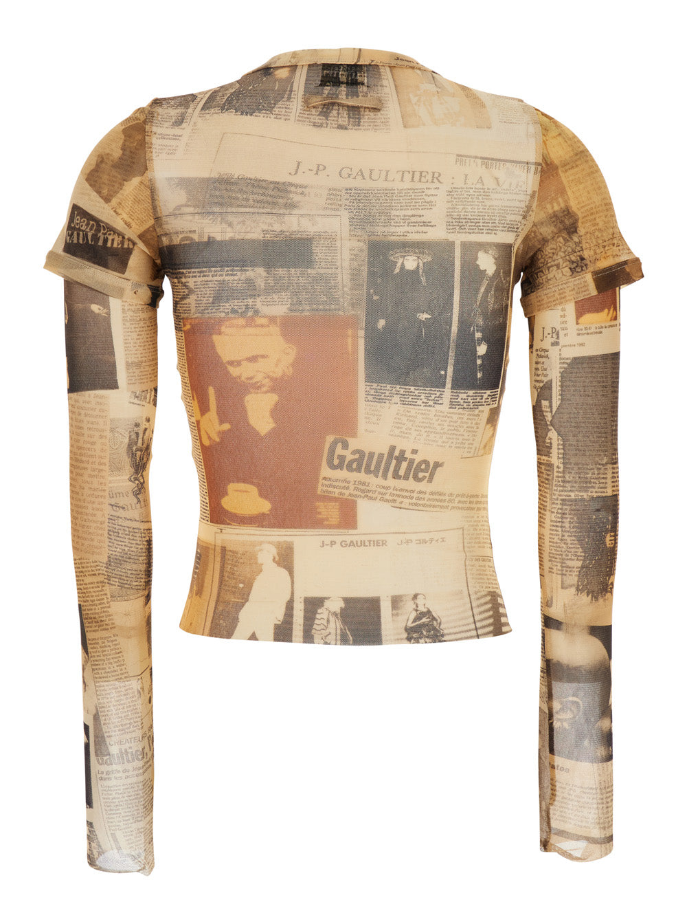 Jean Paul Gaultier Women Women's Multicolor Tech Fabric Crew Neck Crop Top With Long Sleeves And All-Over Print JEAN PAUL GAULTIER