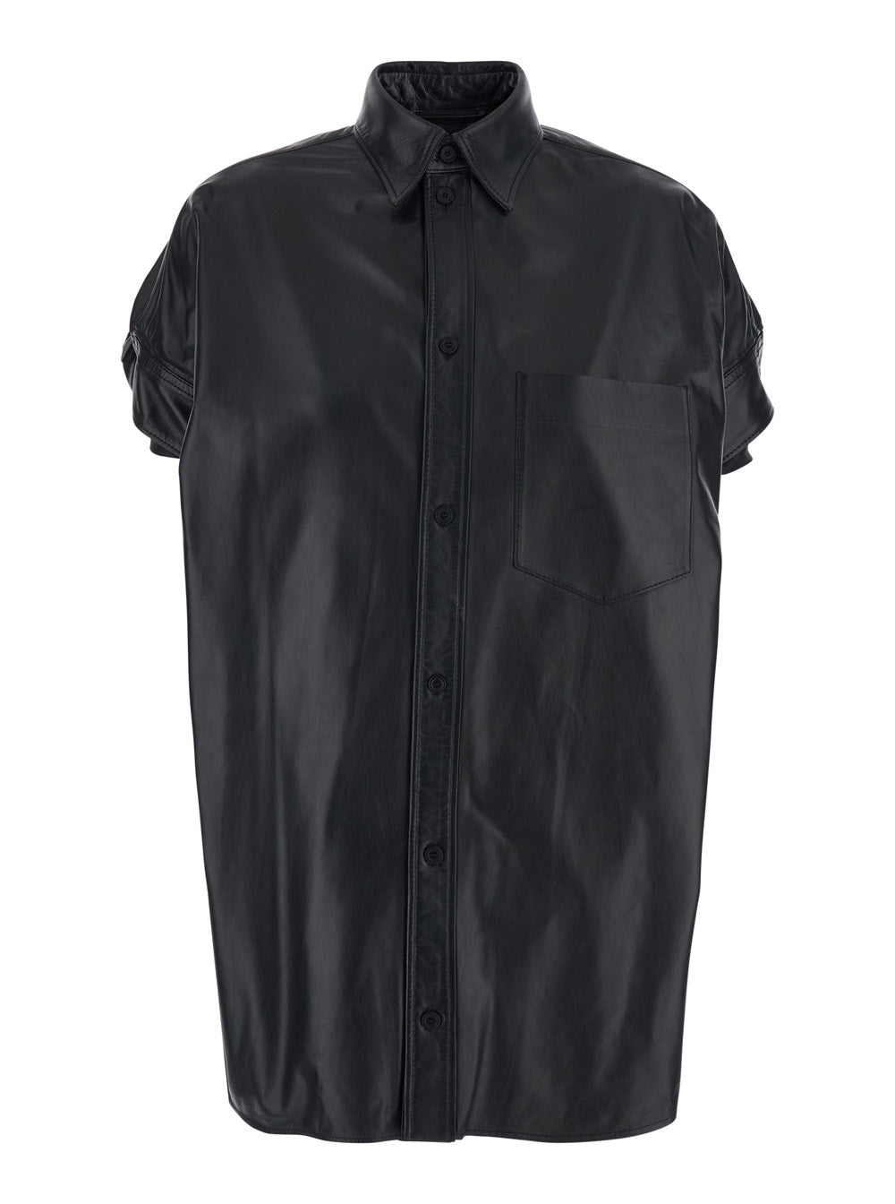 Balenciaga Women Shirt With Classic Collar And Front Pocket In Black Leather For Women BALENCIAGA