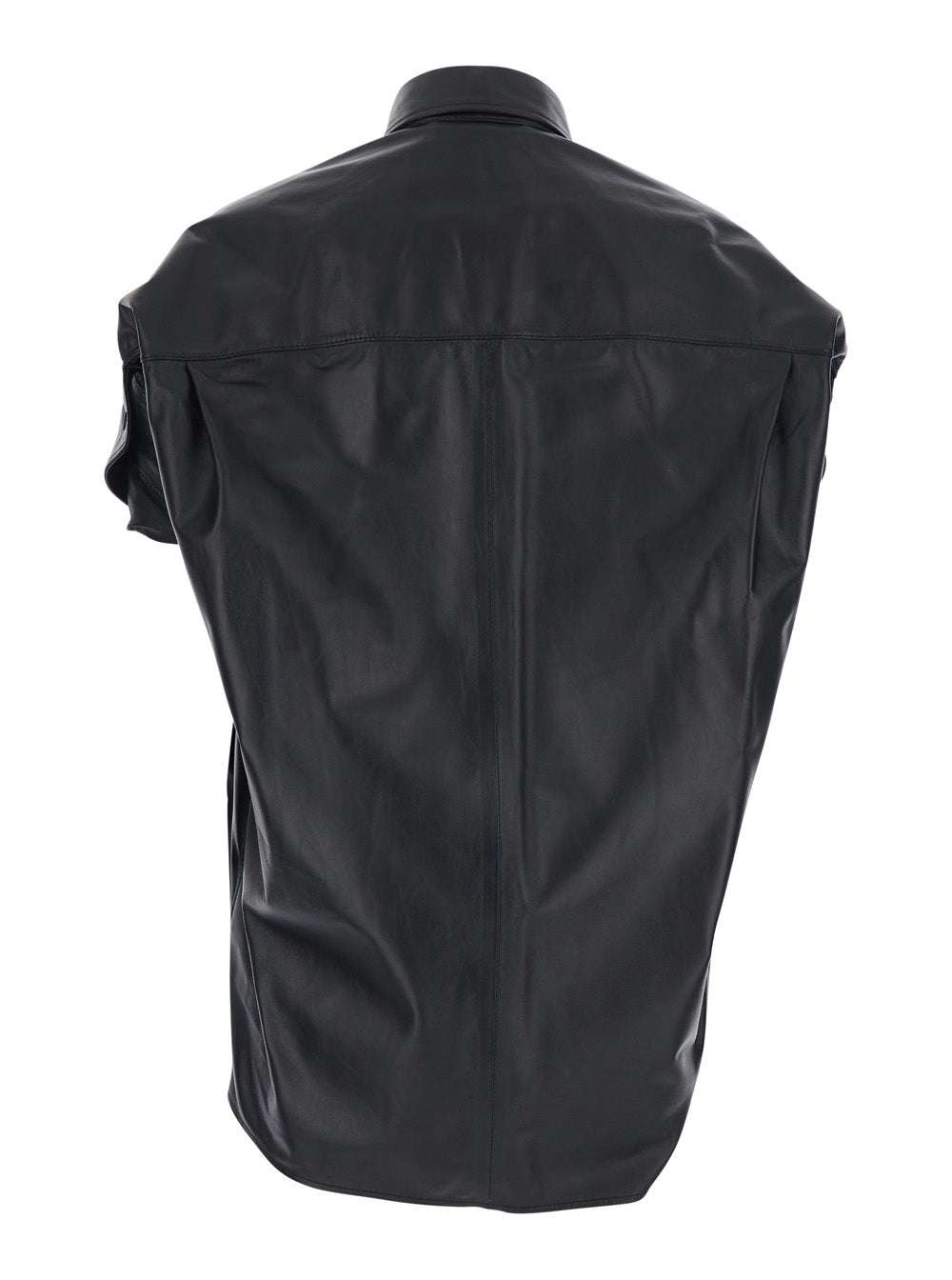 Balenciaga Women Shirt With Classic Collar And Front Pocket In Black Leather For Women BALENCIAGA