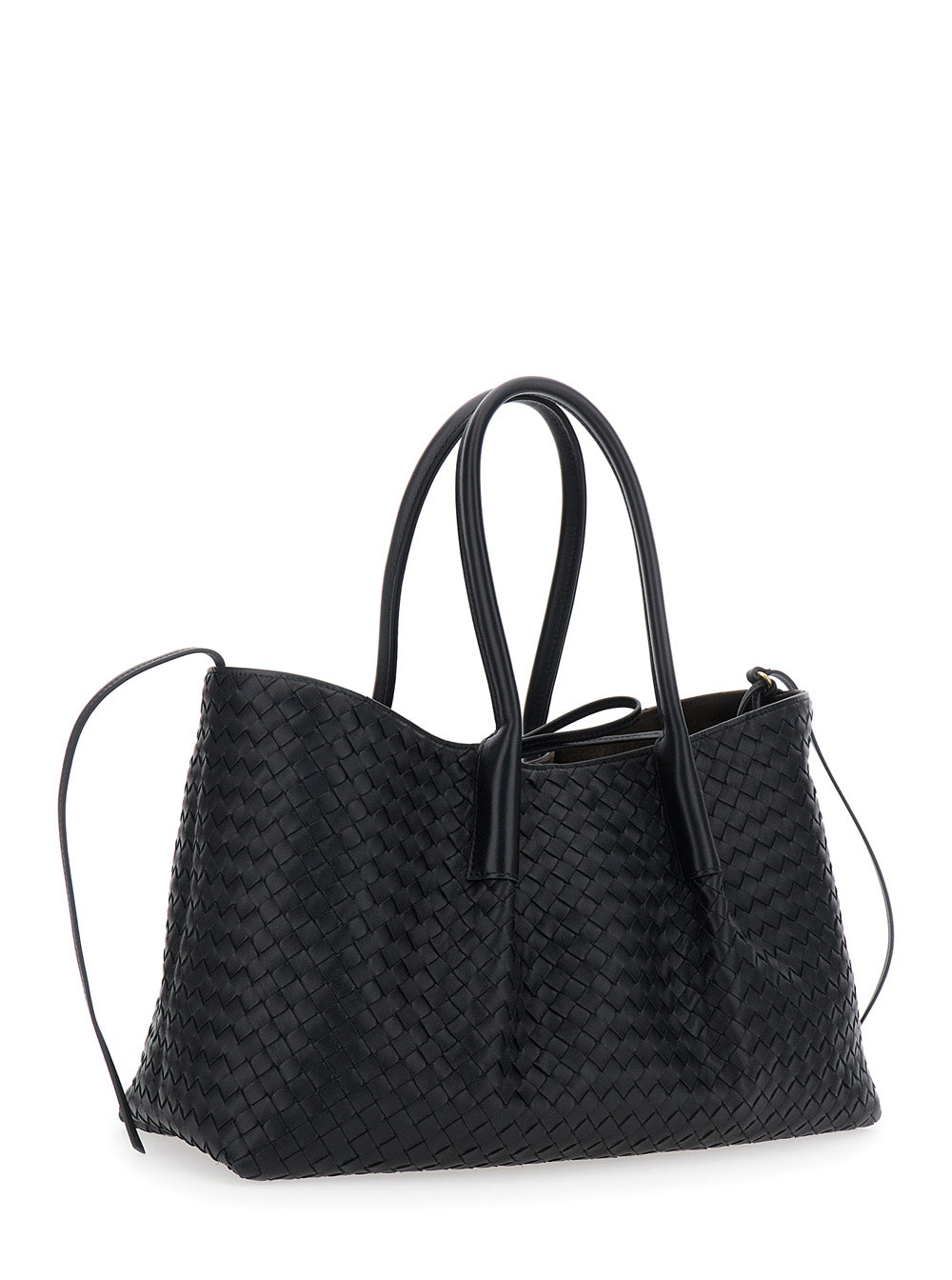 Bottega Veneta Women Black Reversible Shoulder Bag With All-Over Intreccio Motif In Leather Woman BOTTEGA VENETA