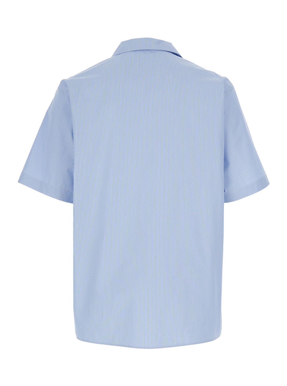 Gucci Men Light Blue Bowling Shirt With Logo Embroidery On The Front And All-Over Stripe Motif In For Men GUCCI