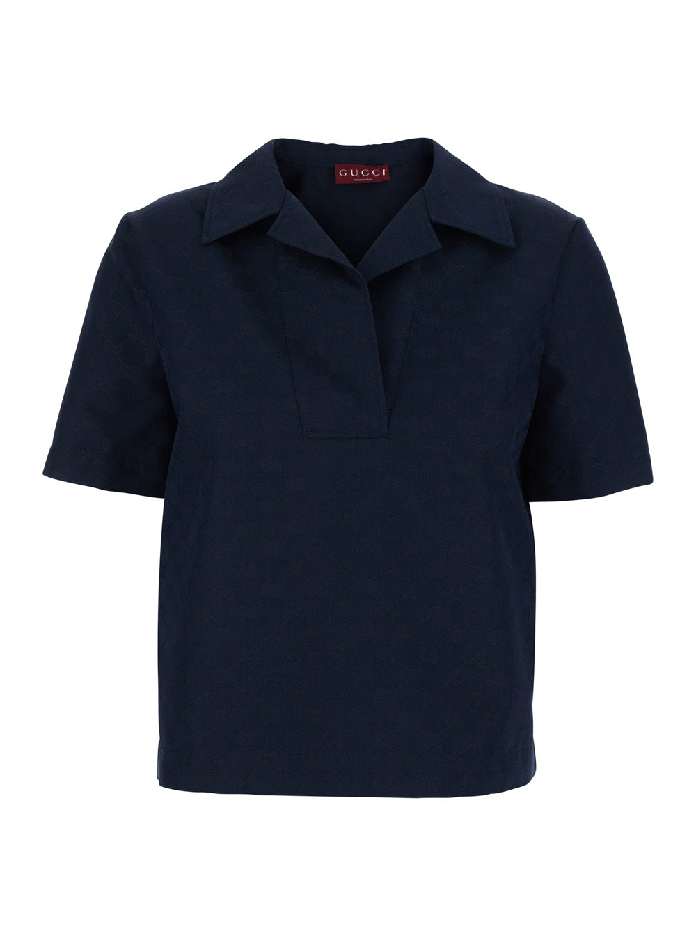 Gucci Women Blue Blouse With Wide Collar And V-Neck In Cotton Blend For Women GUCCI