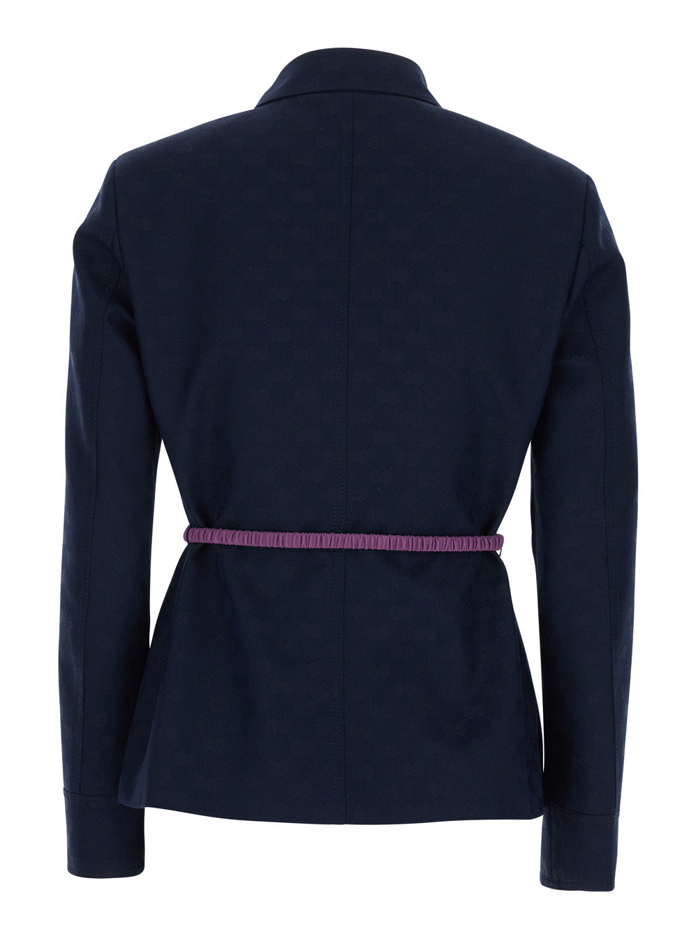 Gucci Women Blue Jacket With Classic Collar And Removable Belt With Gg Logo Plate For Women GUCCI