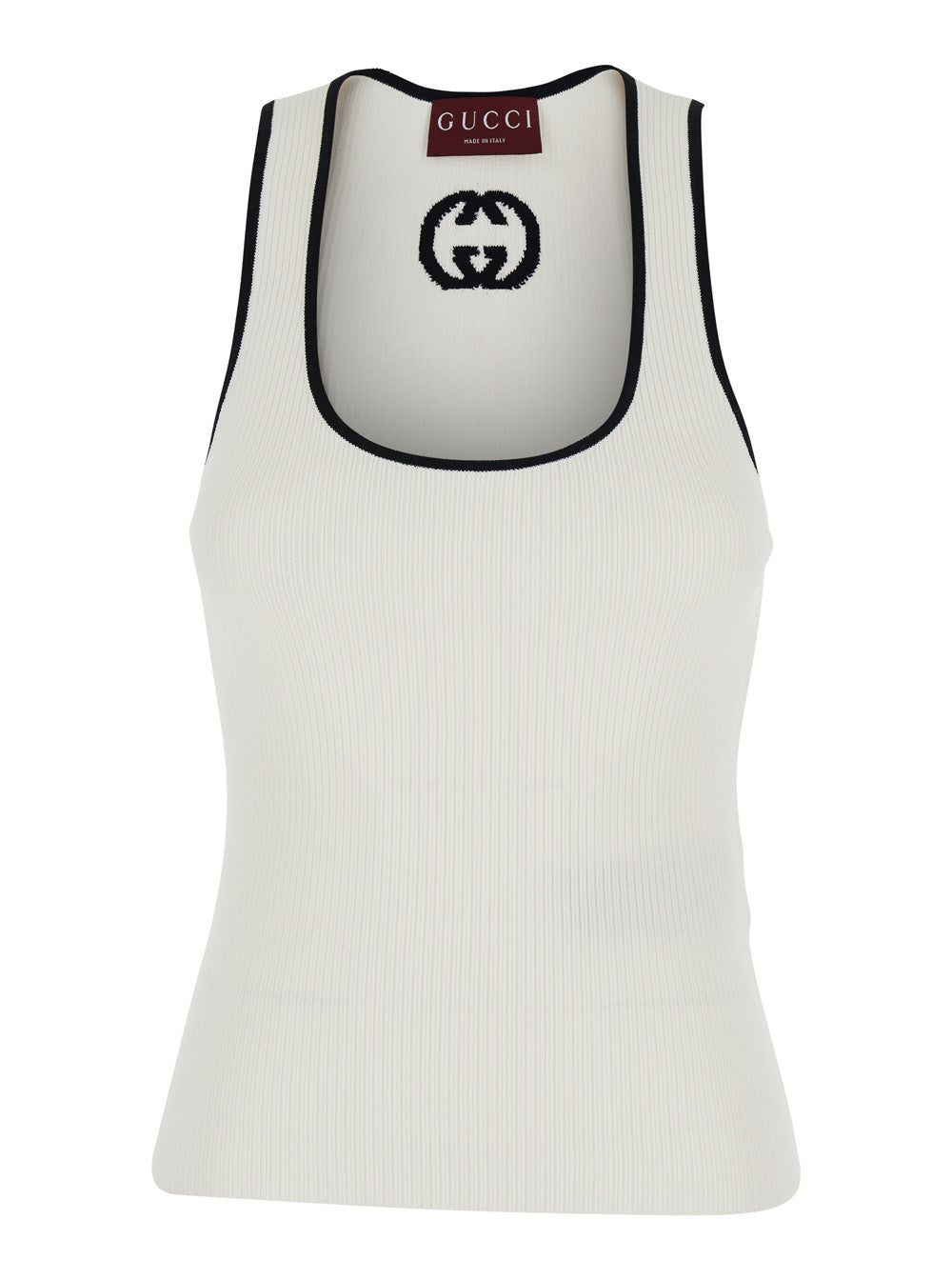 Gucci Women White Sleeveless Top With Gg Embroidery On The Back And Ribbed Knit In Viscose Blend Woman GUCCI