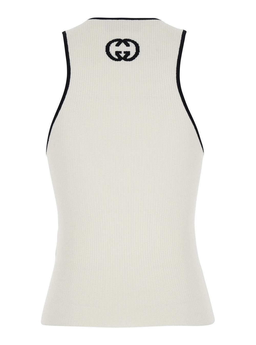 Gucci Women White Sleeveless Top With Gg Embroidery On The Back And Ribbed Knit In Viscose Blend Woman GUCCI