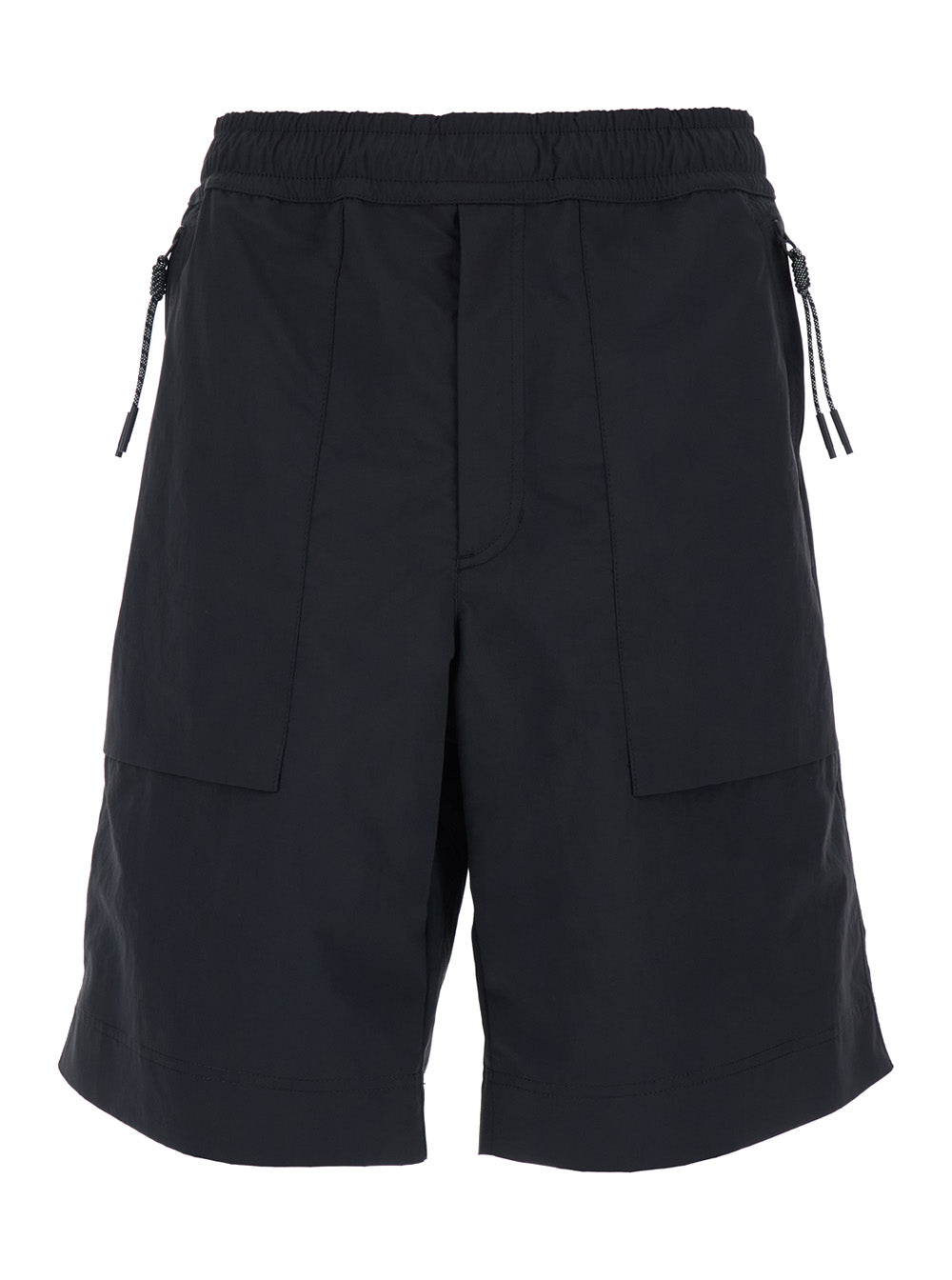 Moncler Grenoble Men Black Bermuda Shorts With Elastic Waist And Logo Patch On The Back In Tech Fabric For Men MONCLER GRENOBLE