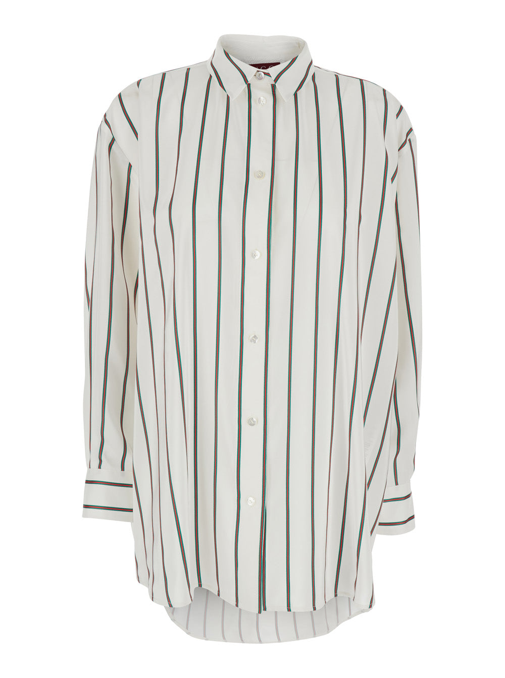 Gucci Women White Shirt With Classic Collar And All-Over Web Motif In Jacquard Silk For Women GUCCI