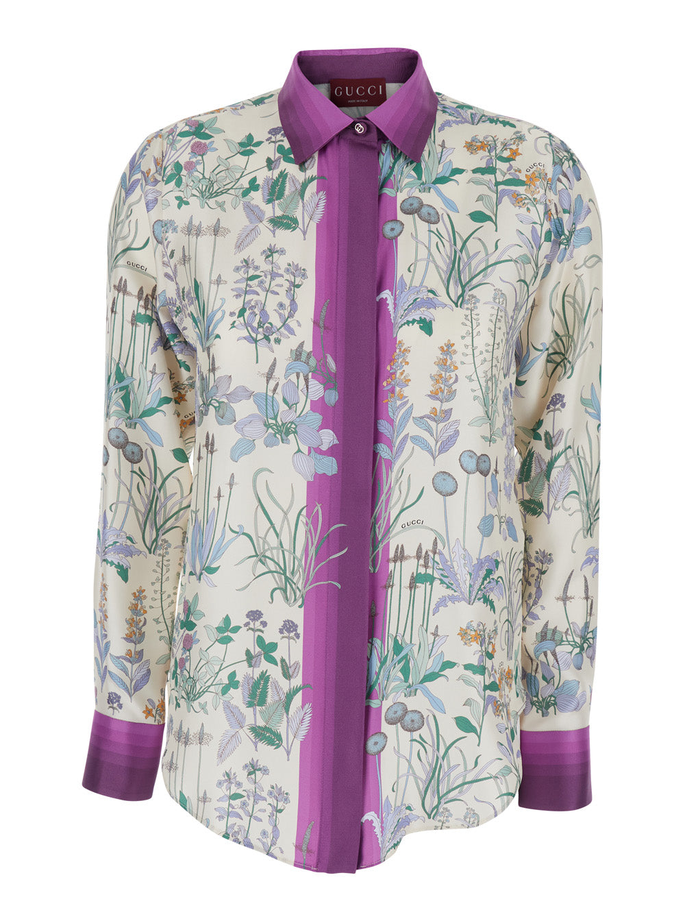 Gucci Women Multicolor Silk Shirt With Classic Collar And All-Over Print Woman GUCCI