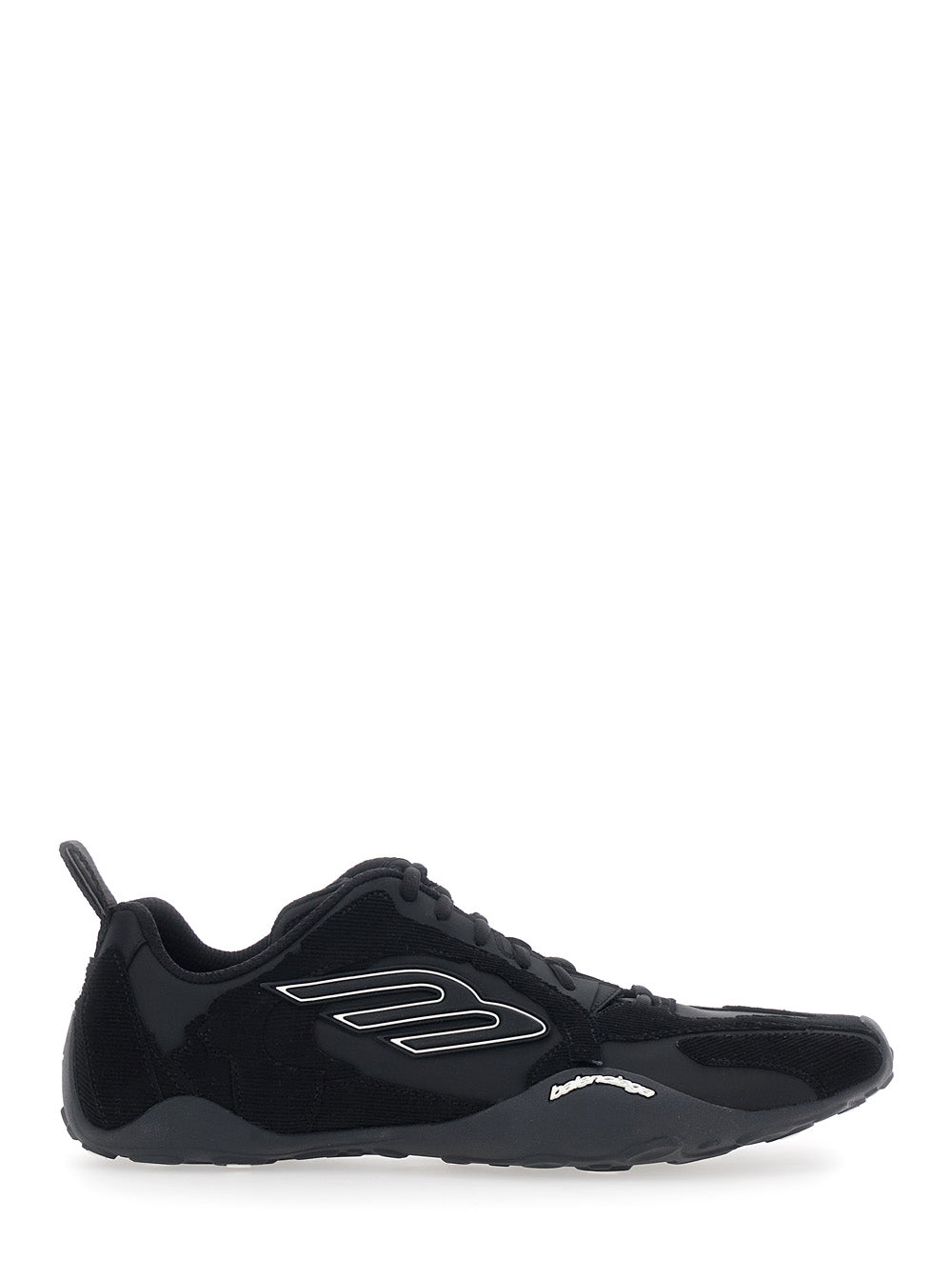 Balenciaga Men 'Monday Ultra' Black Low Top Sneakers With Logo Detail On The Side And Corduroy Panels In Tech Fabric Man BALENCIAGA