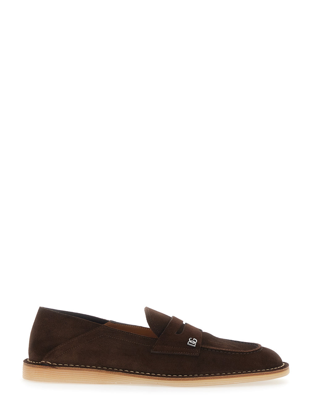 Dolce & Gabbana Men Brown Florio Loafers With Dg Logo Detail On The Side In Suede For Men DOLCE & GABBANA