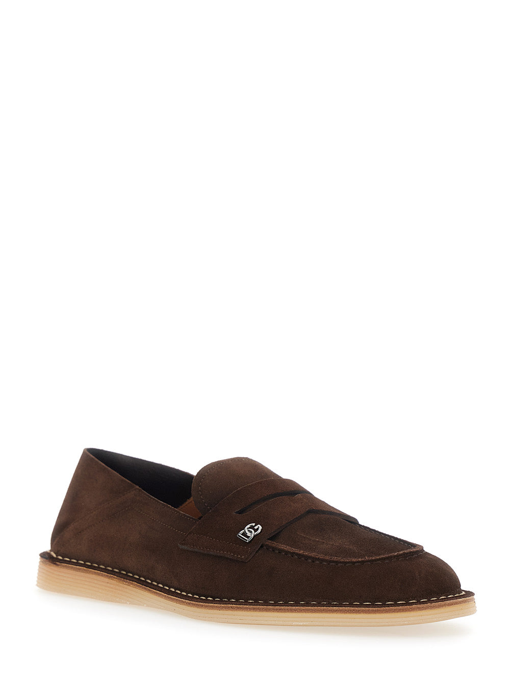 Dolce & Gabbana Men Brown Florio Loafers With Dg Logo Detail On The Side In Suede For Men DOLCE & GABBANA