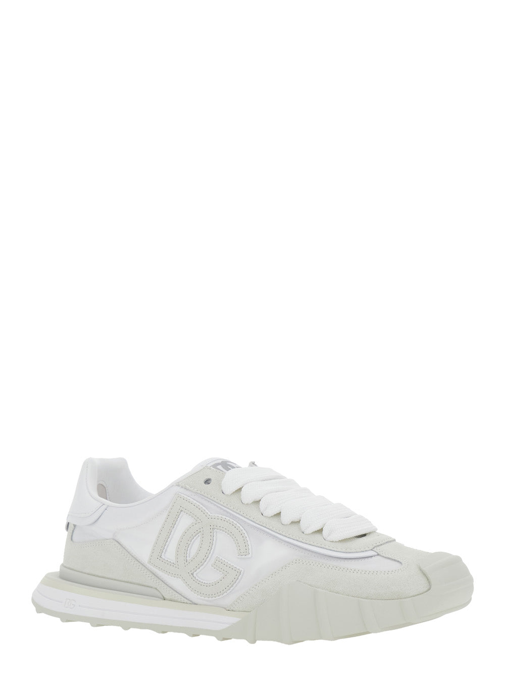 Dolce & Gabbana Men Dg Athletic' White Low Top Sneakers With Maxi Logo On The Side And Logo Patch On The Tongue In Suede And Mesh For Men DOLCE & GABBANA