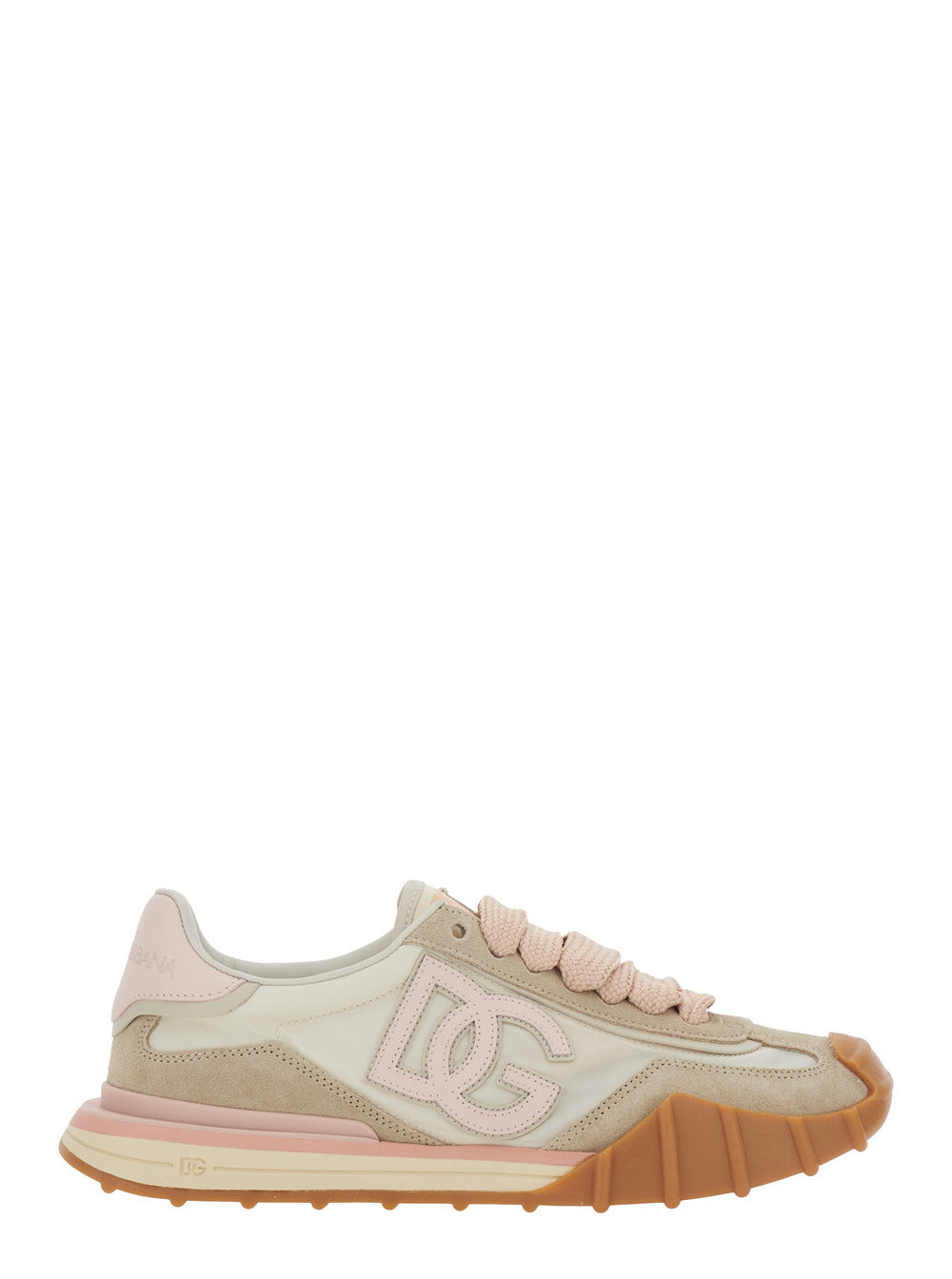 Dolce & Gabbana Women Pink Low Top Sneaker With Maxi Logo On The Side And Lettering Logo On The Tongue In Suede And Tech Fabric For Women DOLCE & GABBANA