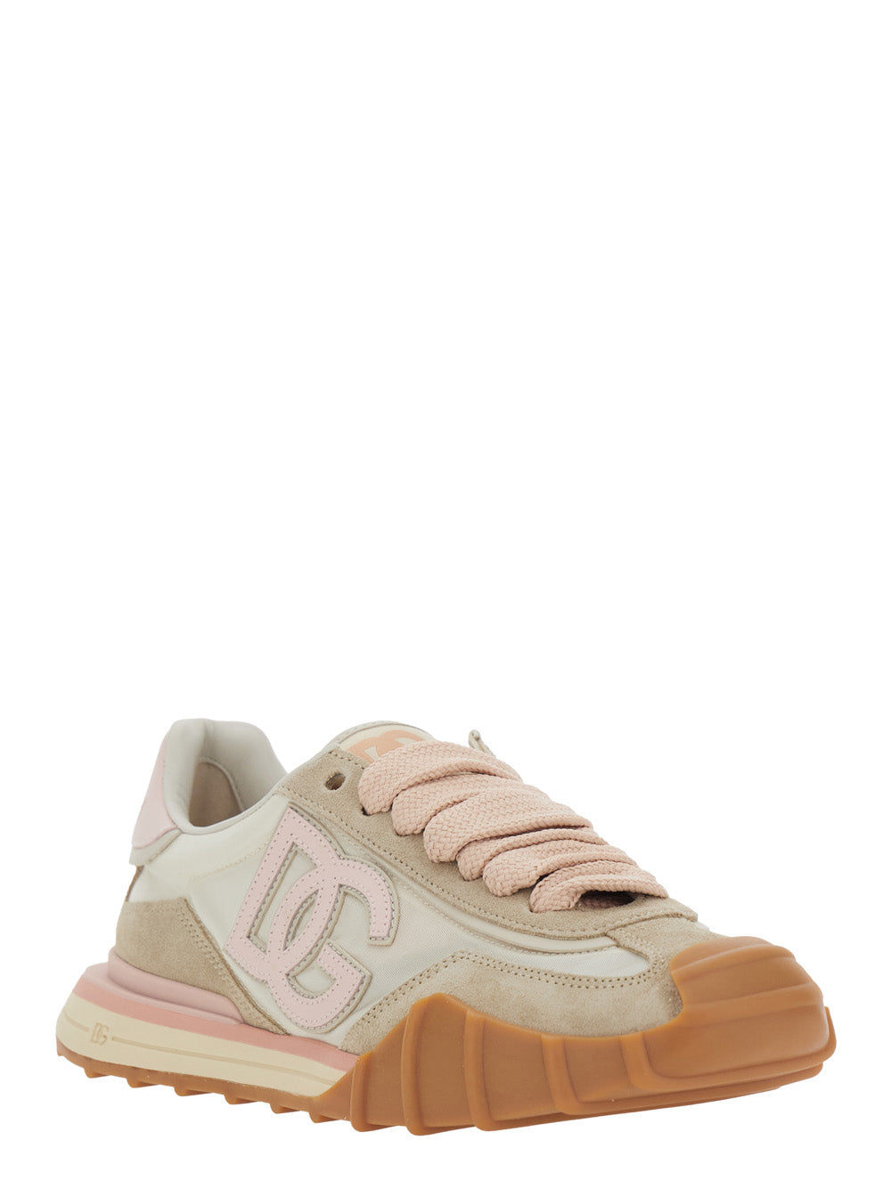Dolce & Gabbana Women Pink Low Top Sneaker With Maxi Logo On The Side And Lettering Logo On The Tongue In Suede And Tech Fabric For Women DOLCE & GABBANA