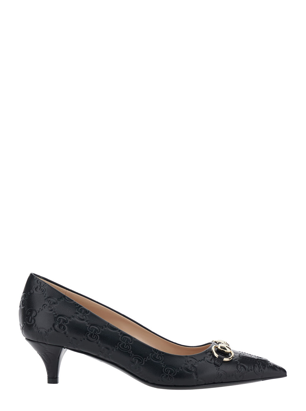 Gucci Women 'Erin' Black Pumps With Low Heel And Horsebit On The Front In Gg Leather Woman GUCCI