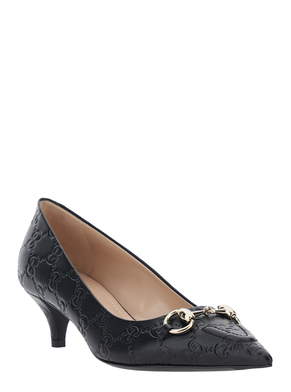 Gucci Women 'Erin' Black Pumps With Low Heel And Horsebit On The Front In Gg Leather Woman GUCCI