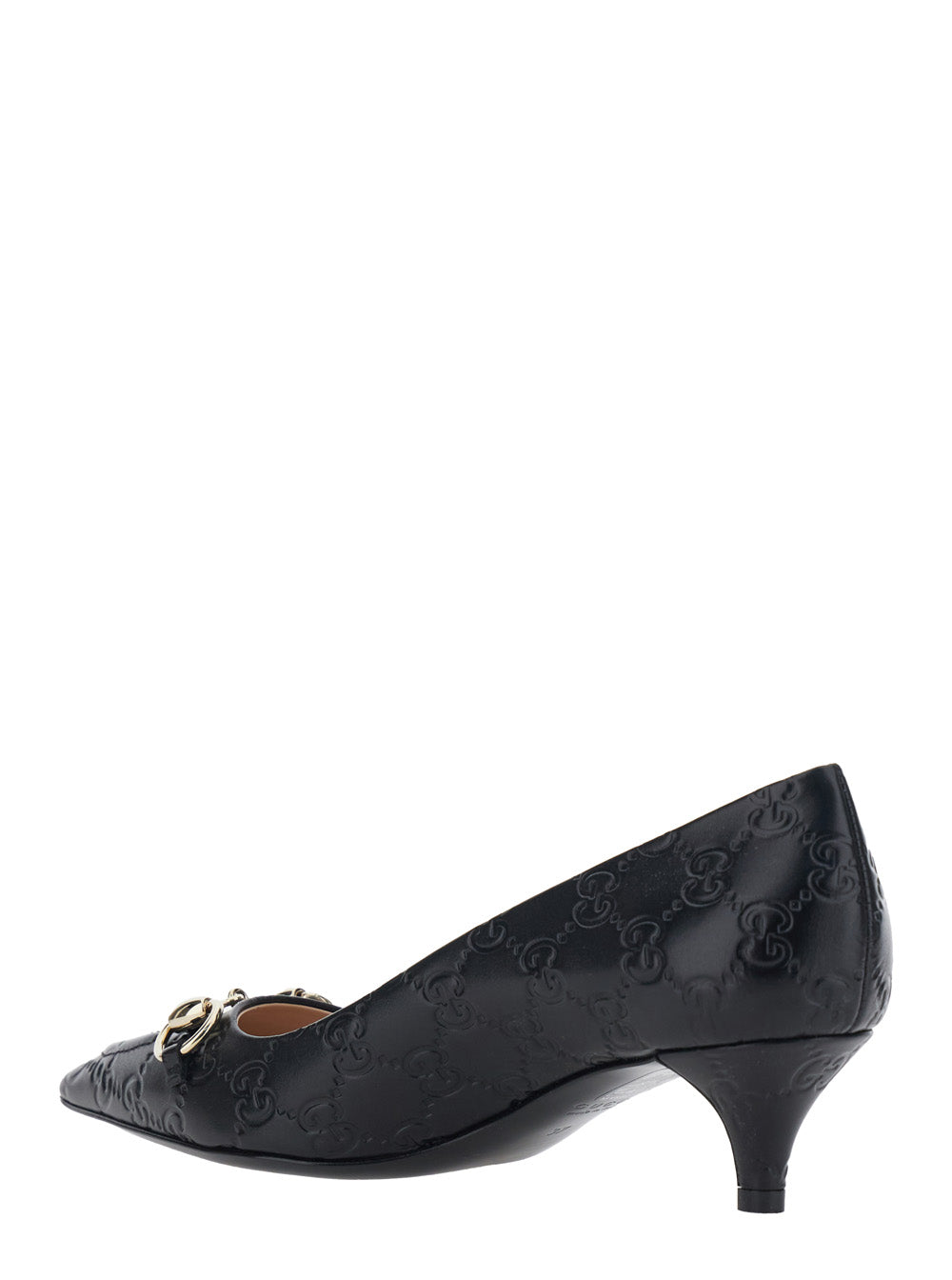 Gucci Women 'Erin' Black Pumps With Low Heel And Horsebit On The Front In Gg Leather Woman GUCCI
