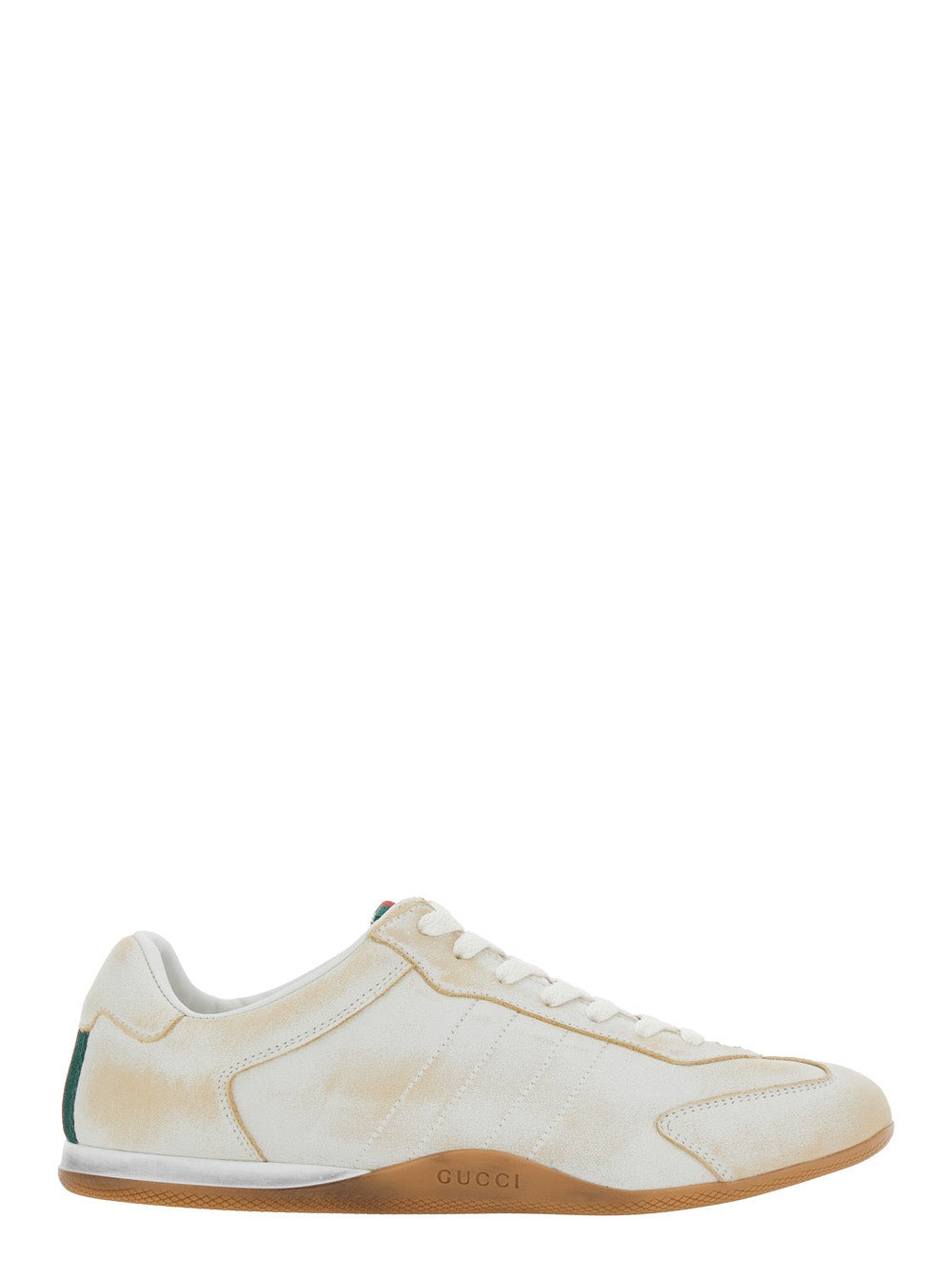 Gucci Women White Sneaker 'Elan' Low Top With Web Detail On Tongue And Suede Heel For Women GUCCI