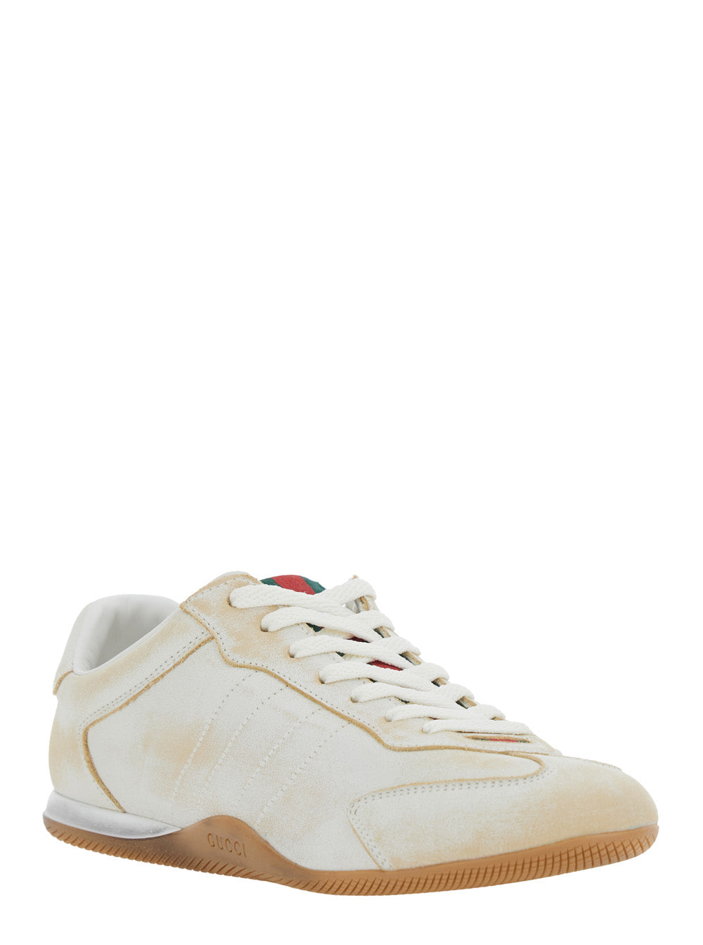 Gucci Women White Sneaker 'Elan' Low Top With Web Detail On Tongue And Suede Heel For Women GUCCI