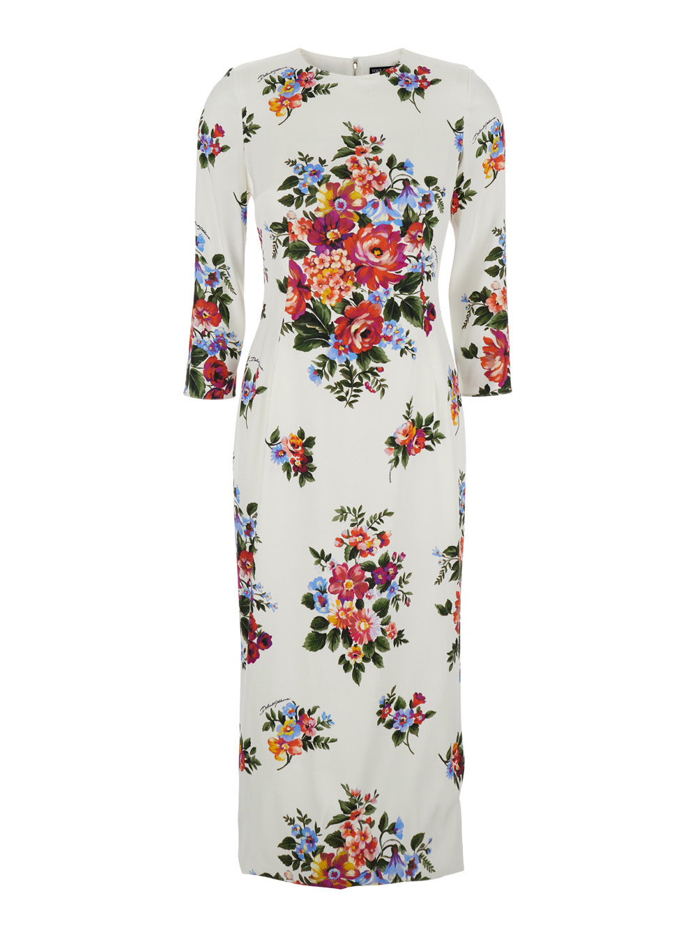 Dolce & Gabbana Women White Midi Dress With All-Over Floral Print In Silk For Women DOLCE & GABBANA