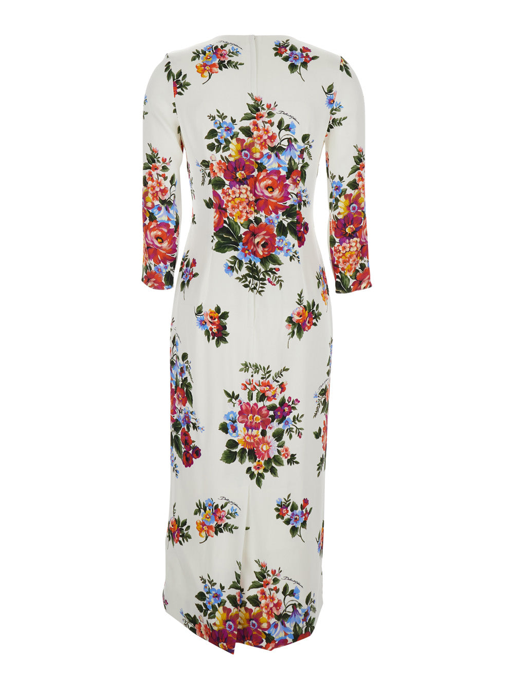 Dolce & Gabbana Women White Midi Dress With All-Over Floral Print In Silk For Women DOLCE & GABBANA