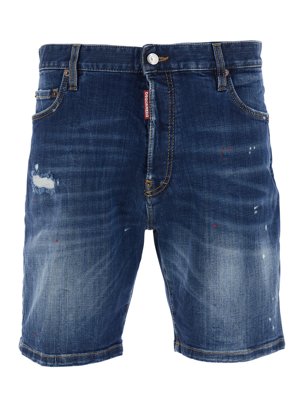 Dsquared2 Men 'Marine' Blue Shorts With Logo Patch On The Back And Ripped Details In Denim Men DSQUARED2