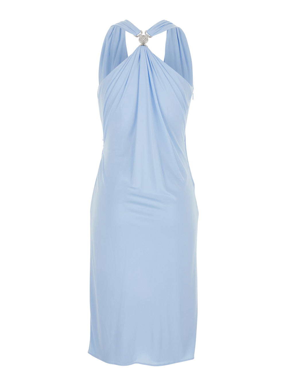 Versace Women Light Blue Midi Dress With V-Neckline In Viscose Woman VERSACE