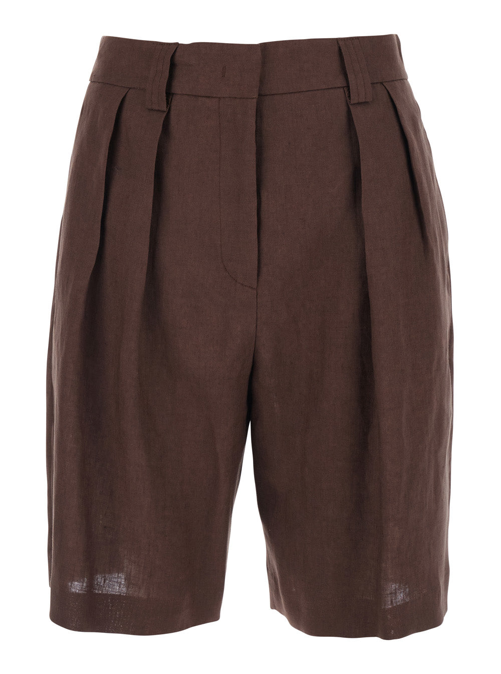 Leplain Women Brown Linen Front Pleated Shorts For Women LEPLAIN