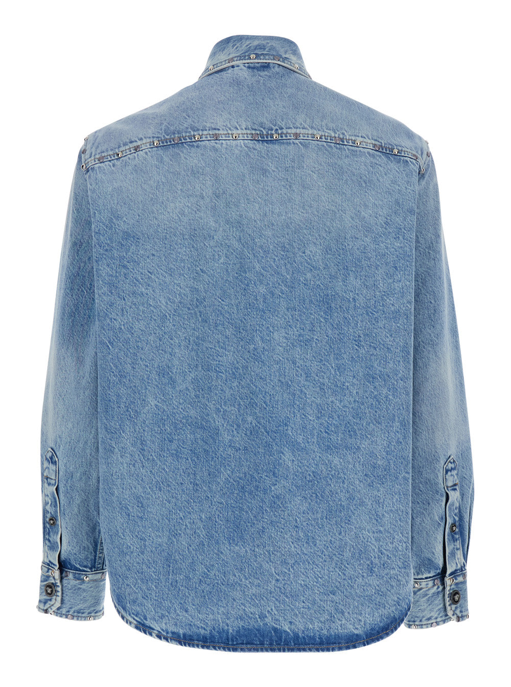 Versace Men Light Blue Shirt With Classic Collar And Two Patch Pockets On The Front In Denim For Men VERSACE