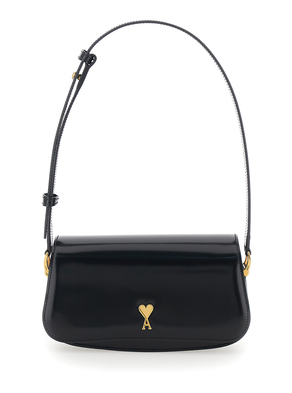 Ami Paris Women 'Paris Paris' Black Shoulder Bag With Adjustable And Removable Shoulder Strap And Adc Plaque On The Front In Leather Woman AMI PARIS