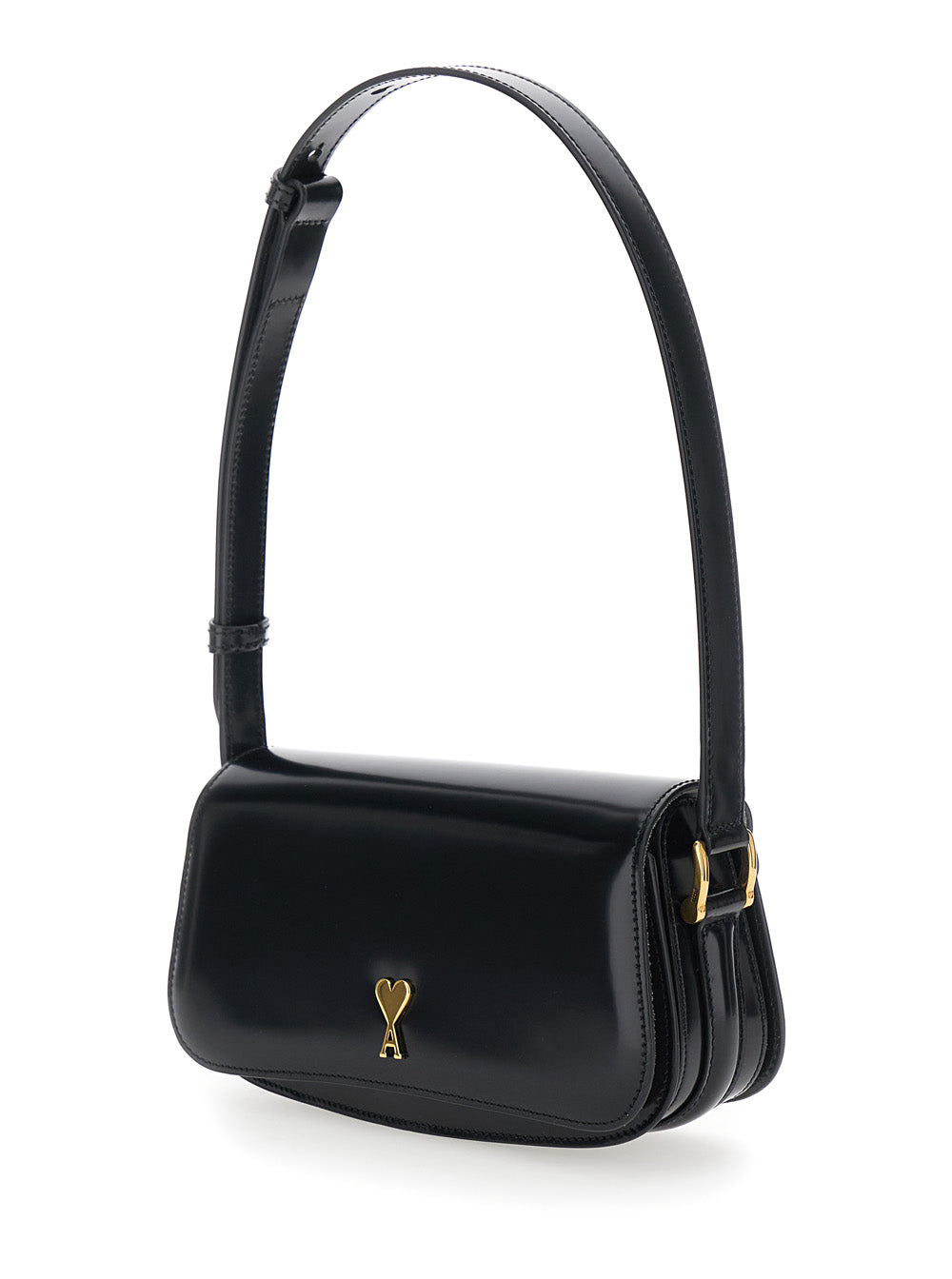 Ami Paris Women 'Paris Paris' Black Shoulder Bag With Adjustable And Removable Shoulder Strap And Adc Plaque On The Front In Leather Woman AMI PARIS