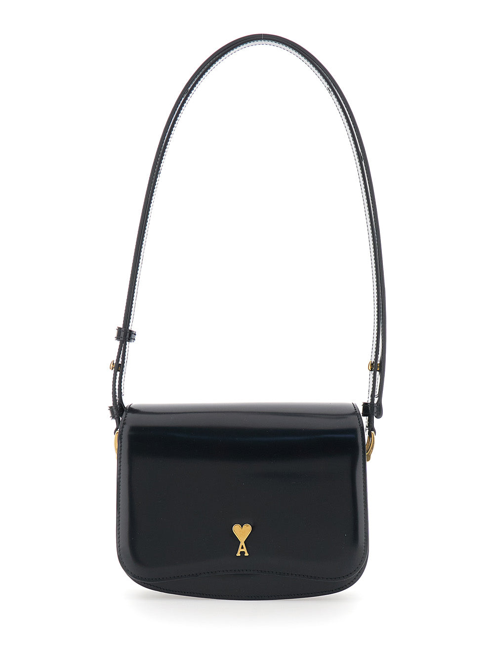 Ami Paris Women 'Paris Paris' Black Shoulder Bag With Adc Plaque On The Front And Adjustable Shoulder Strap In Leather Woman AMI PARIS