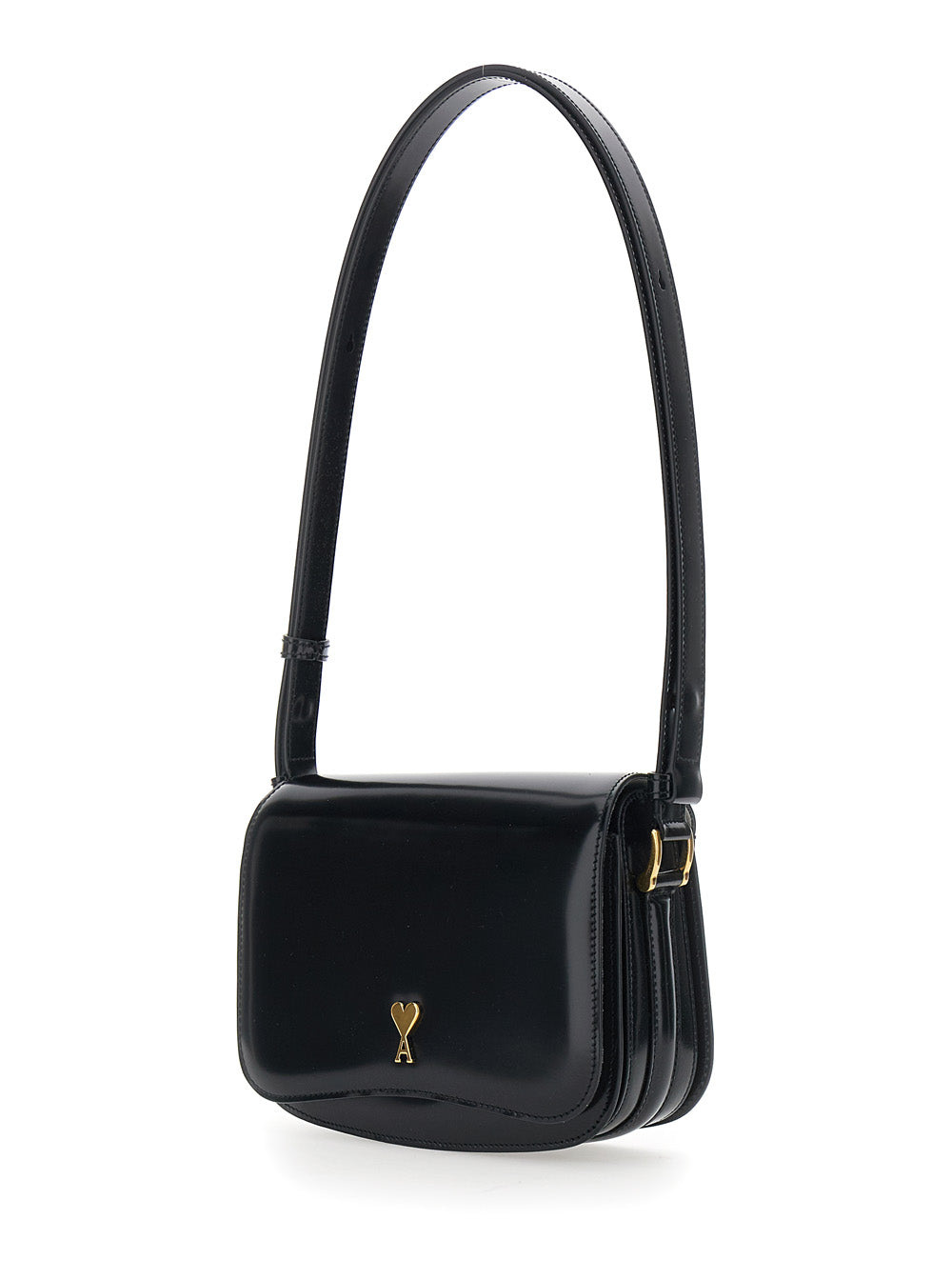 Ami Paris Women 'Paris Paris' Black Shoulder Bag With Adc Plaque On The Front And Adjustable Shoulder Strap In Leather Woman AMI PARIS