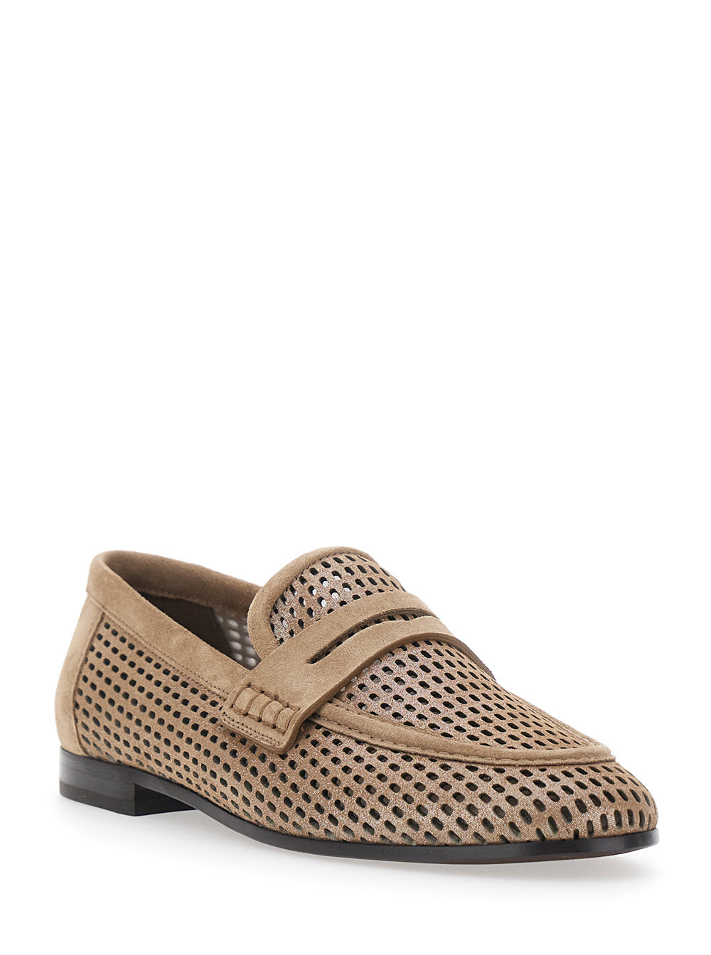 Brunello Cucinelli Women Beige Slip-On Loafers With Perforated Design In Leather For Women BRUNELLO CUCINELLI