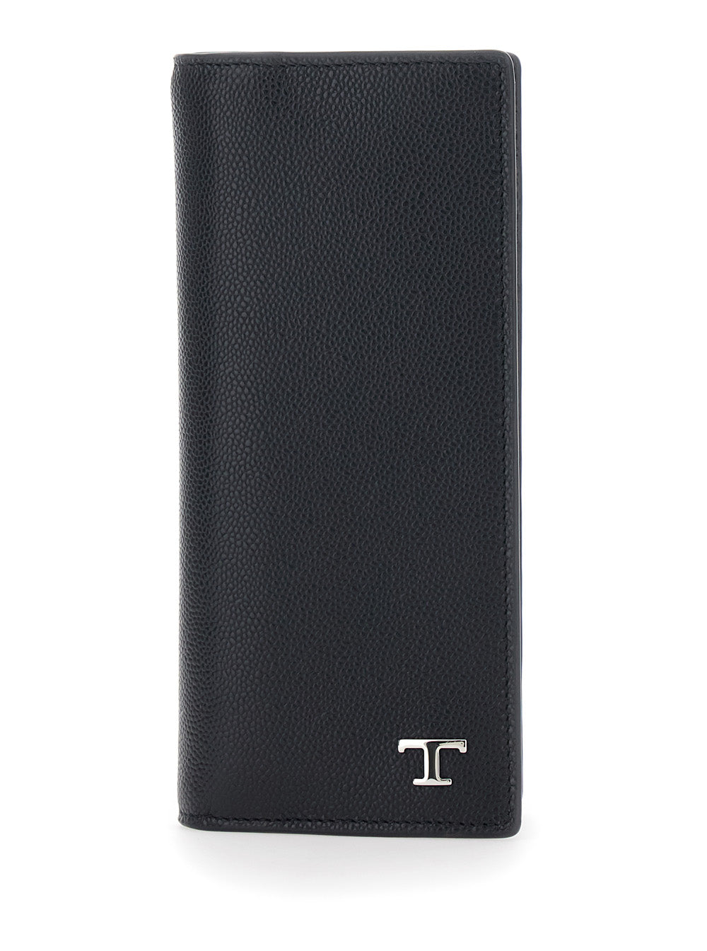Tod's Men Vertical Wallet 'Tod's' With Logo Plate On The Front In Black Hammered Leather For Men TOD'S