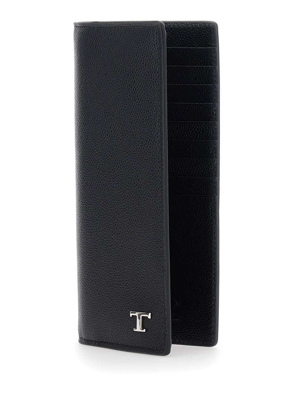 Tod's Men Vertical Wallet 'Tod's' With Logo Plate On The Front In Black Hammered Leather For Men TOD'S