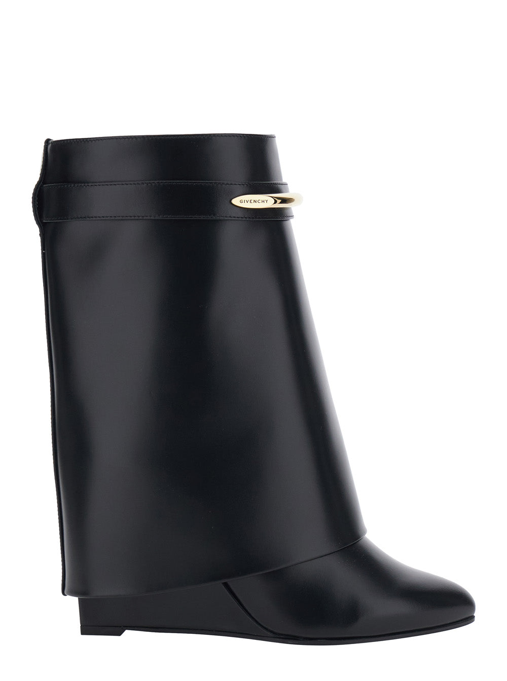 Givenchy Women Black Wedge Heel Ankle Boots With Logo Plate On The Side In Leather For Women GIVENCHY
