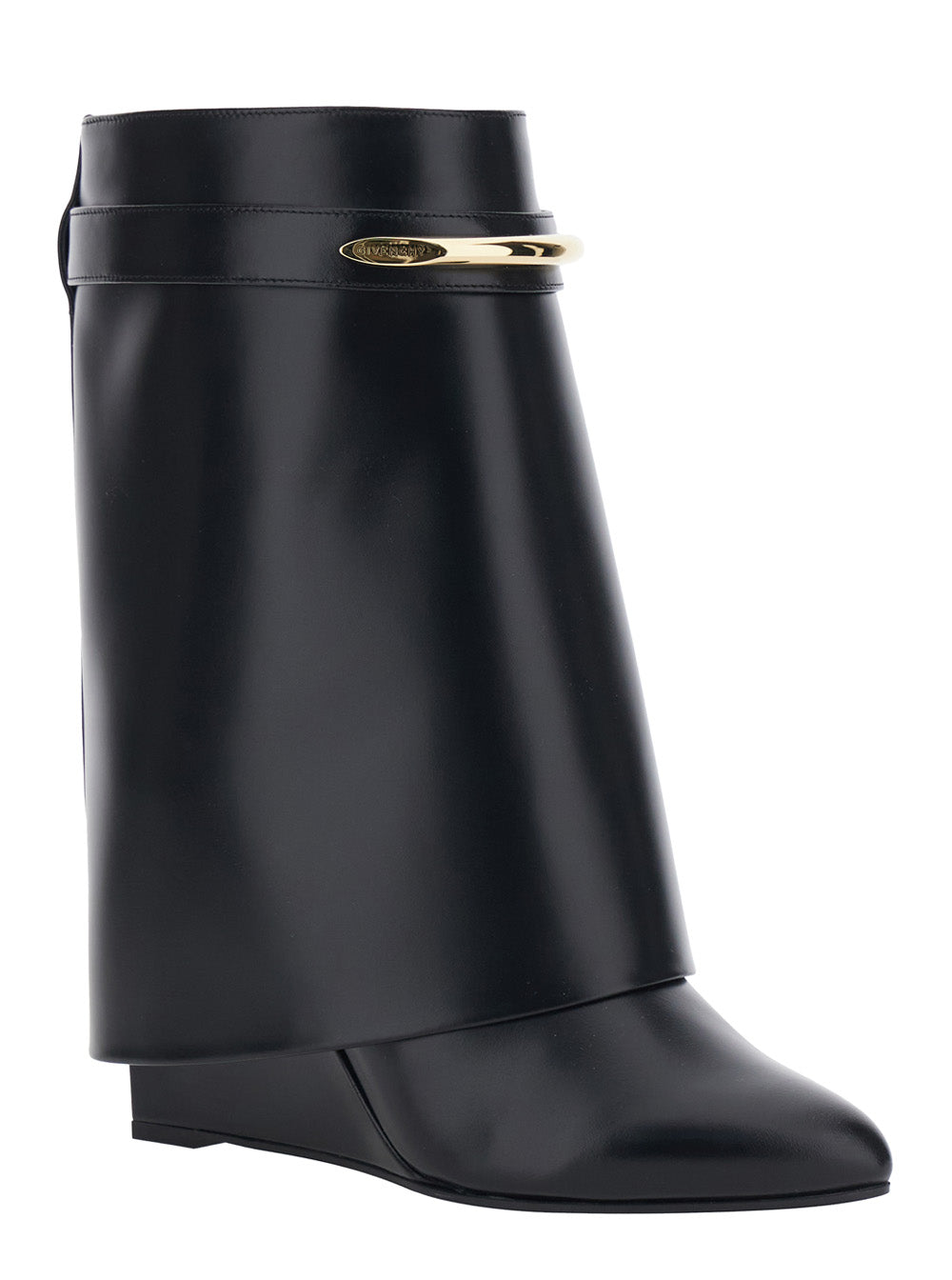 Givenchy Women Black Wedge Heel Ankle Boots With Logo Plate On The Side In Leather For Women GIVENCHY