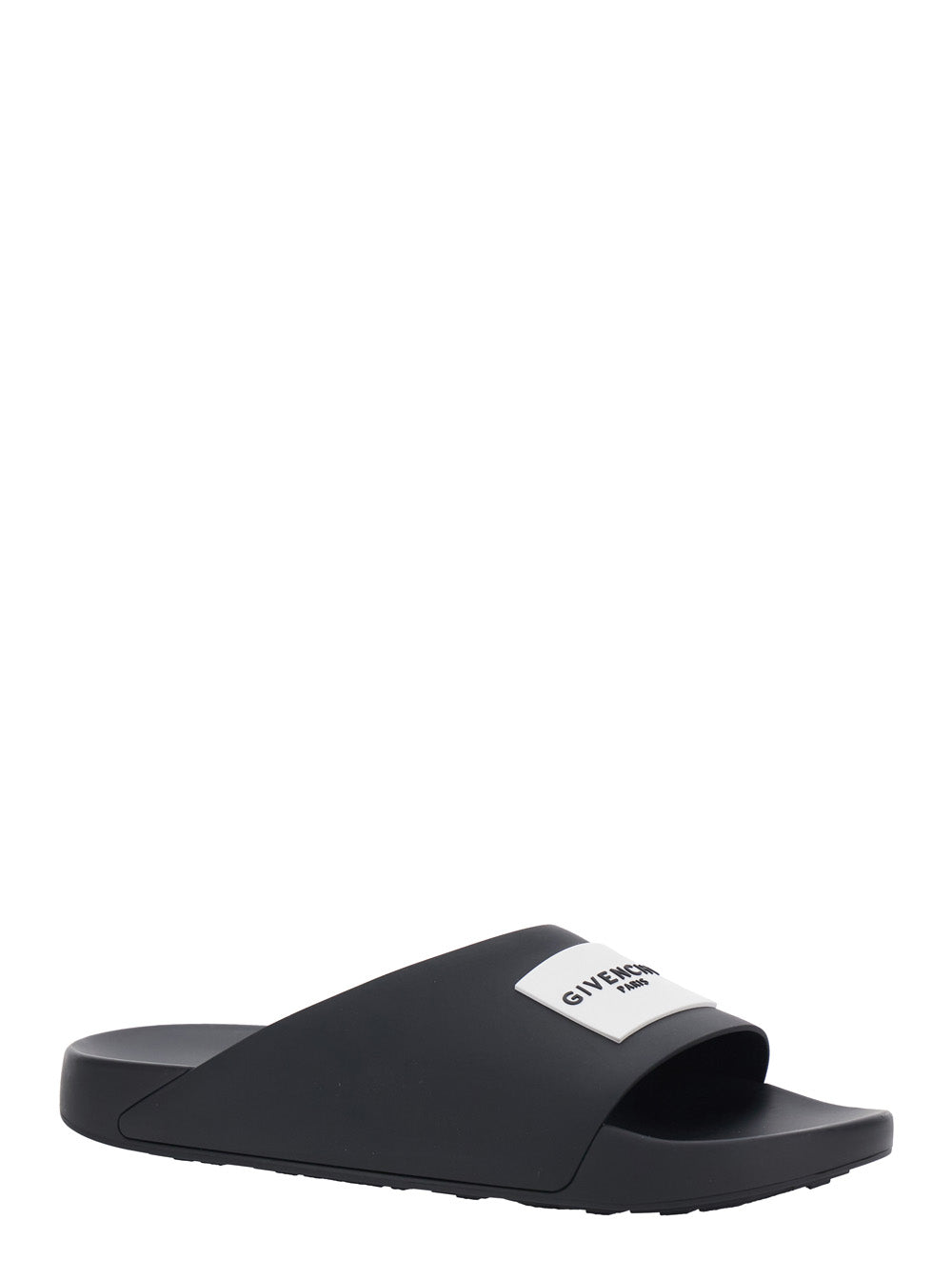 Givenchy Men Black Sandals With Wide Band And Contrasting Logo Patch In Rubber Man GIVENCHY