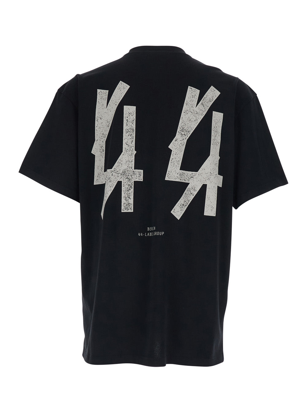 44 Label Group Men Black Crew Neck T-Shirt With Maxi Logo On Front And Back In Cotton For Men 44 LABEL GROUP