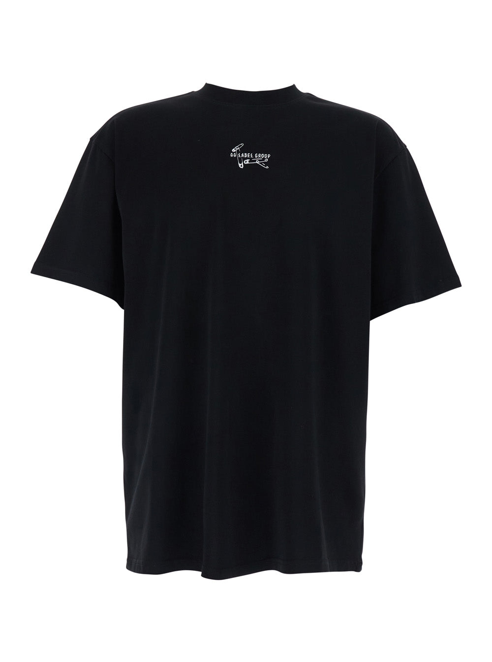 44 Label Group Men Black Crew Neck T-Shirt With Logo On The Front And Maxi Logo On The Back In Cotton Man 44 LABEL GROUP