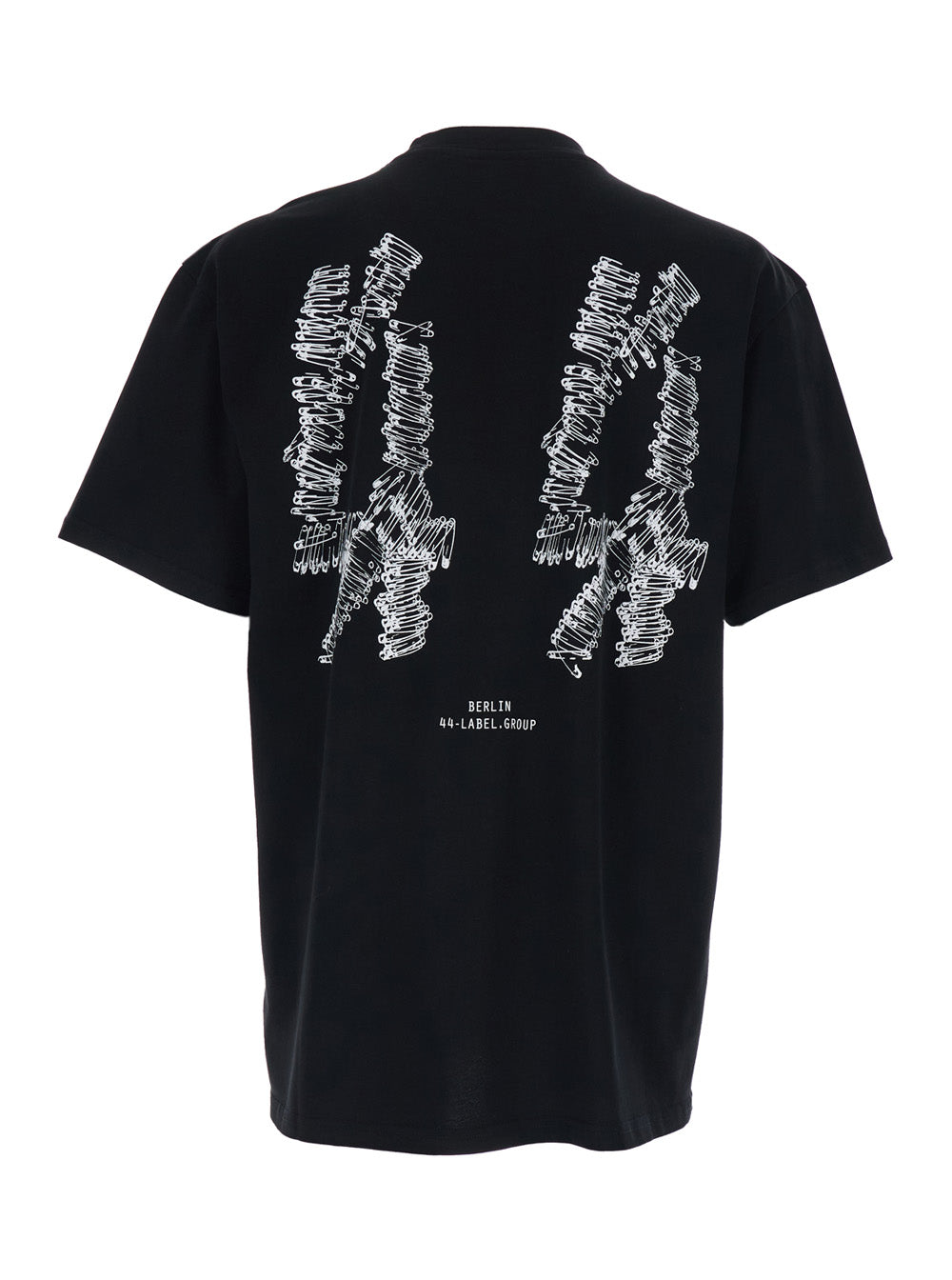 44 Label Group Men Black Crew Neck T-Shirt With Logo On The Front And Maxi Logo On The Back In Cotton Man 44 LABEL GROUP