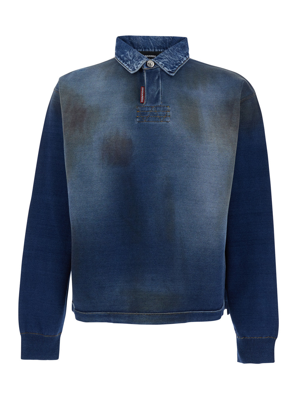 Dsquared2 Men Blue Sweatshirt With Polo-Shirt Style Collar And Faded Effect In Cotton For Men DSQUARED2