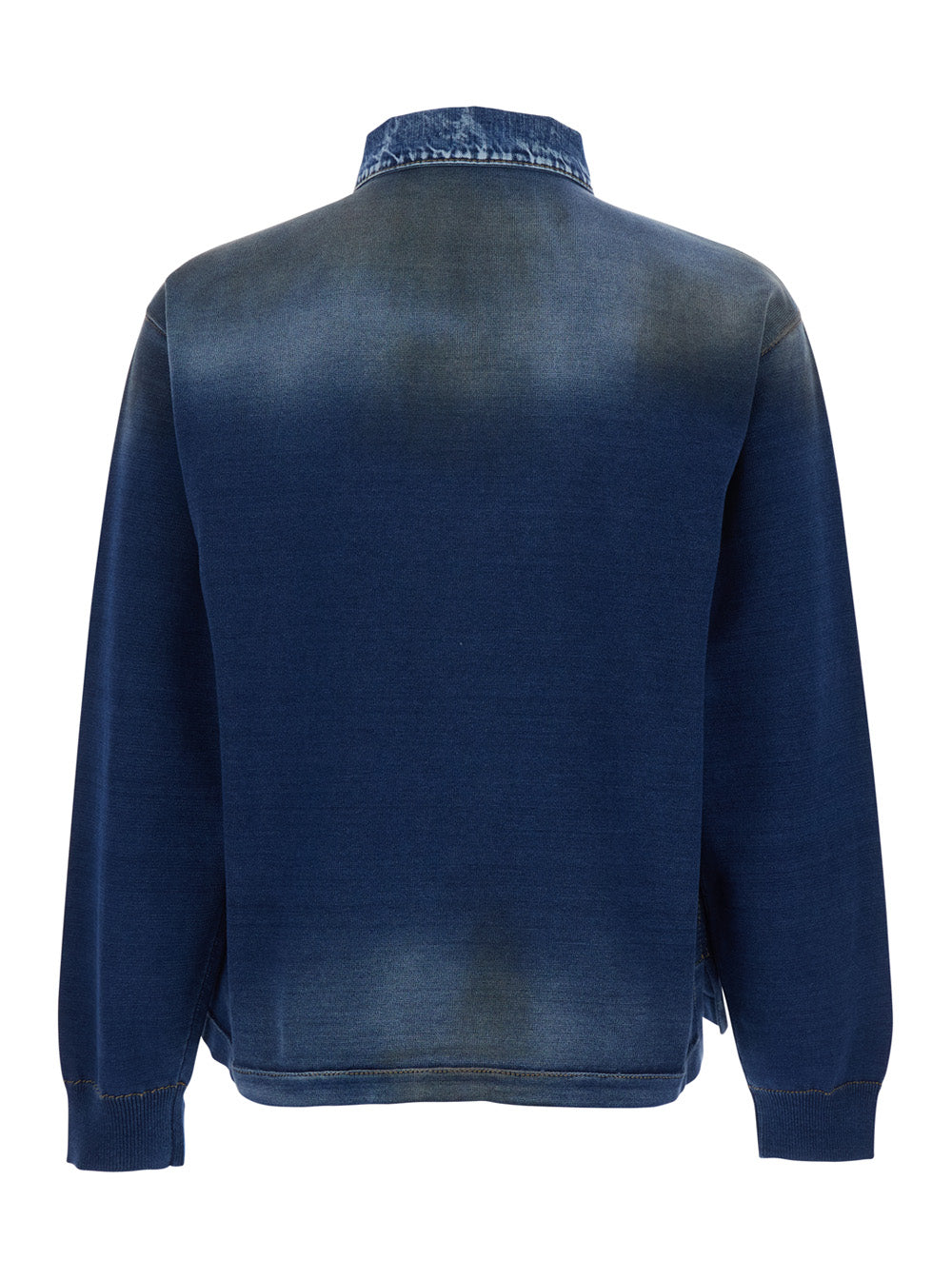 Dsquared2 Men Blue Sweatshirt With Polo-Shirt Style Collar And Faded Effect In Cotton For Men DSQUARED2